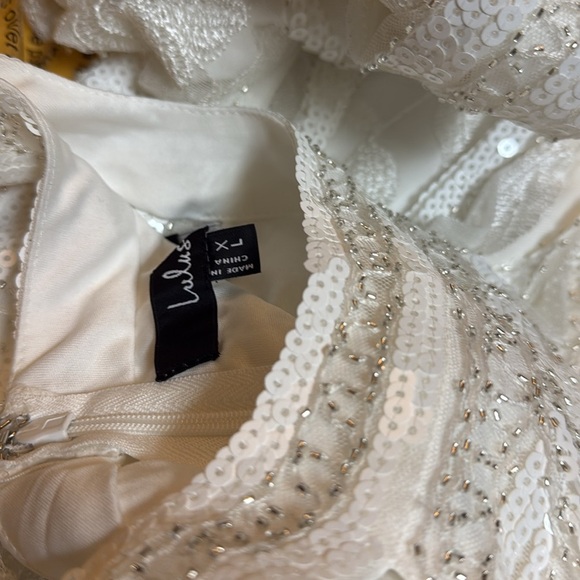 NWOT  Tell Me Everything White Beaded Sequin Wide-Leg Jumpsuit - Picture 7 of 7